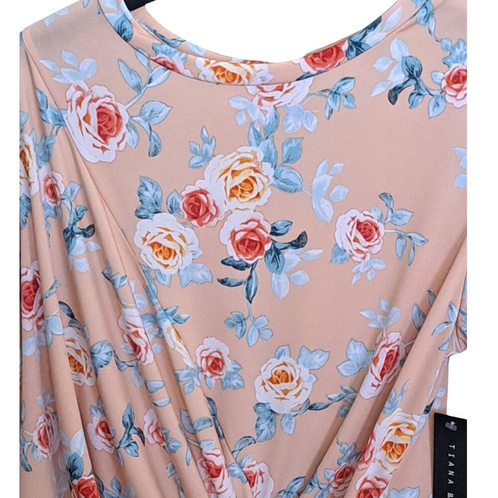 Tiana B. Floral Front-Tie Short Sleeve Top Size 2X Peach Pink Casual Blouse NWT - Picture 3 of 12